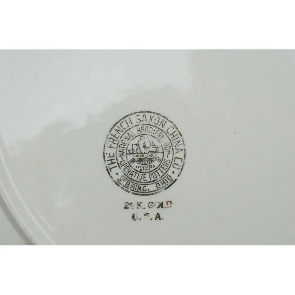French Saxon China Dinner Plates Set of 4 Floral 22K Gold Trim Scalloped Good